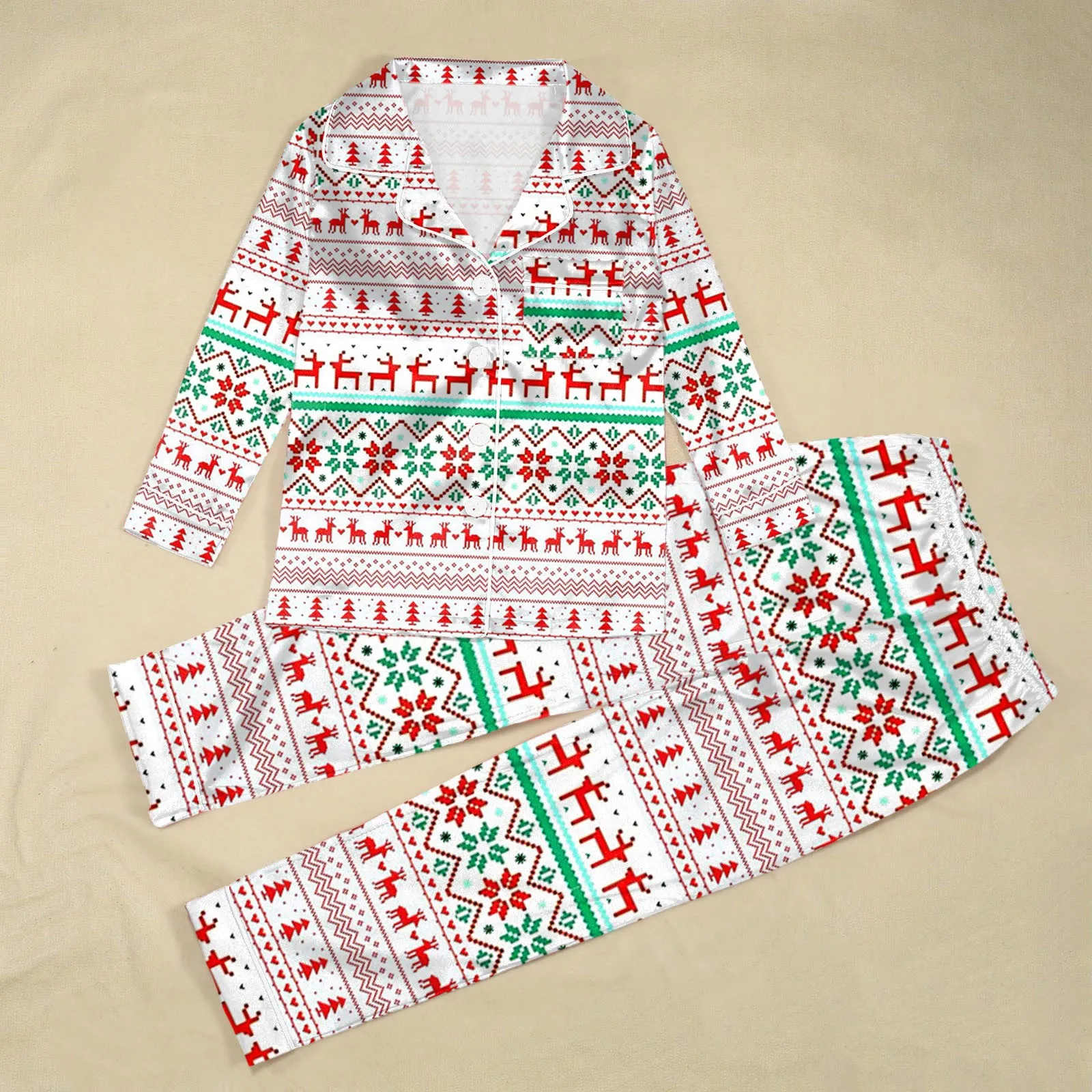 Christmas Cute Print Family Pajama Set Button Down Shirt And Elastic Waist Pants Family Matching Pajamas Women Men Boys Girls