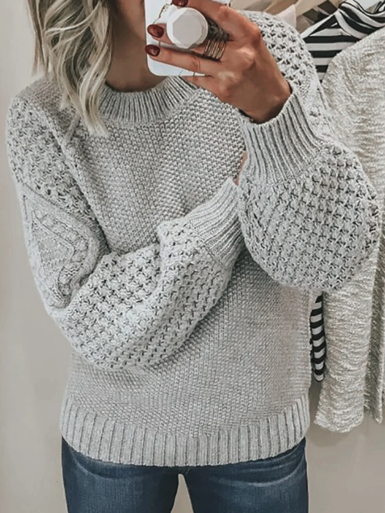 Women\'s sweater long-sleeved round collar pullover simple slim sweater spring autumn winter