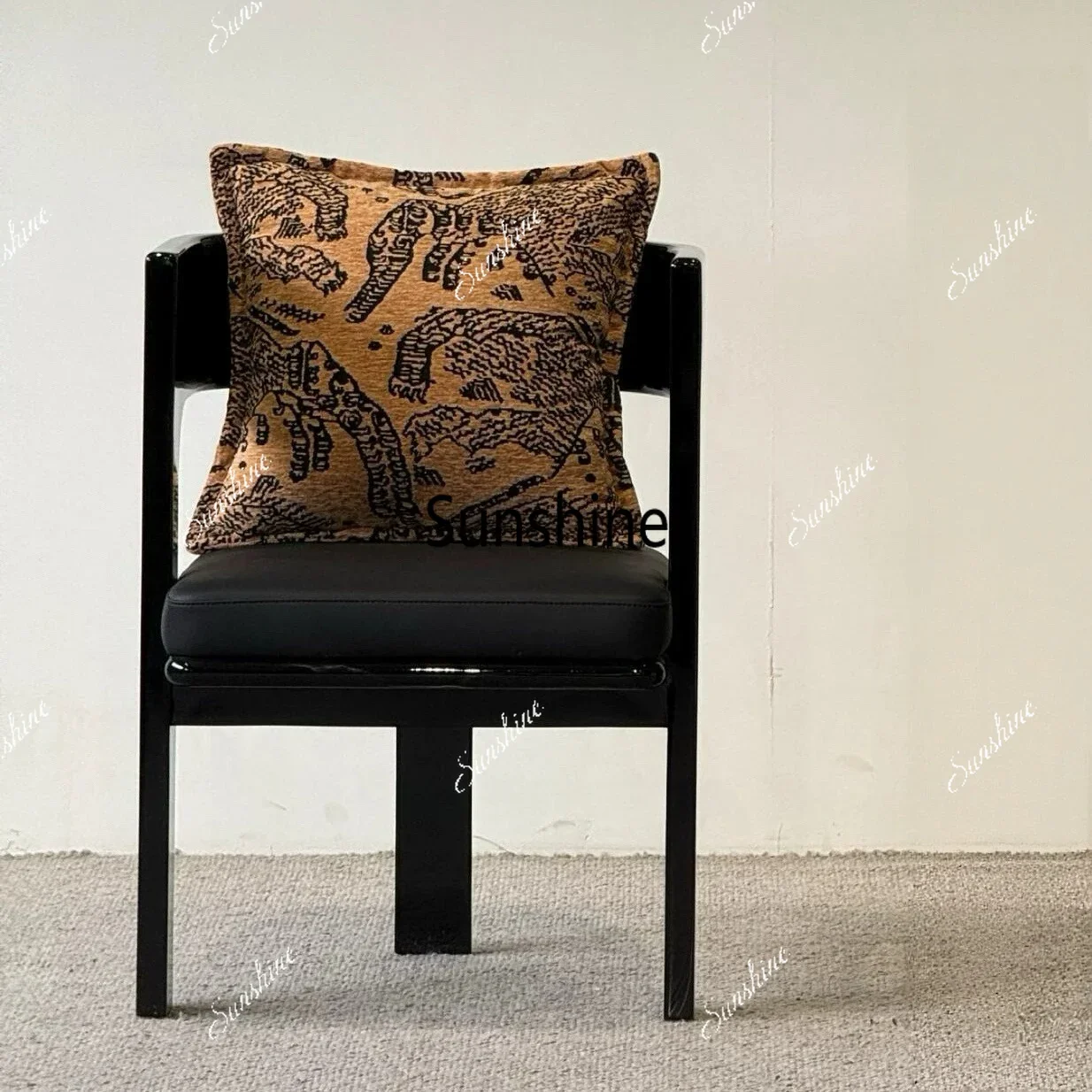 Medieval solid wood dining chair retro printed chair high-end clubhouse single chairTJ