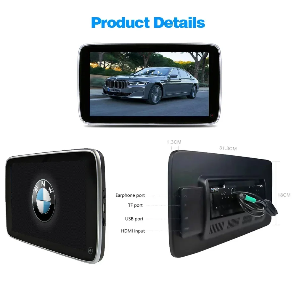 Ultral Thin Car Monitor With Screen Child Rear TV LCD Rear Seat Android Headrest Monitor For BMW E46 E90 E60 E87 F10 E39 F11 F25