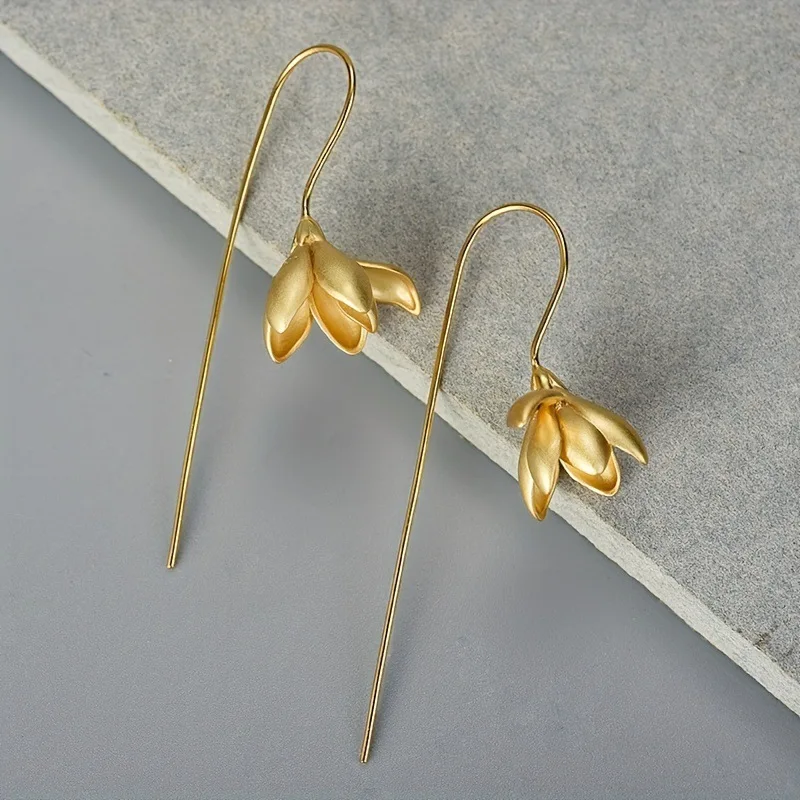 Bohemian vegetal magnolia blossom gold-plated silver-plated literary fresh long female earrings