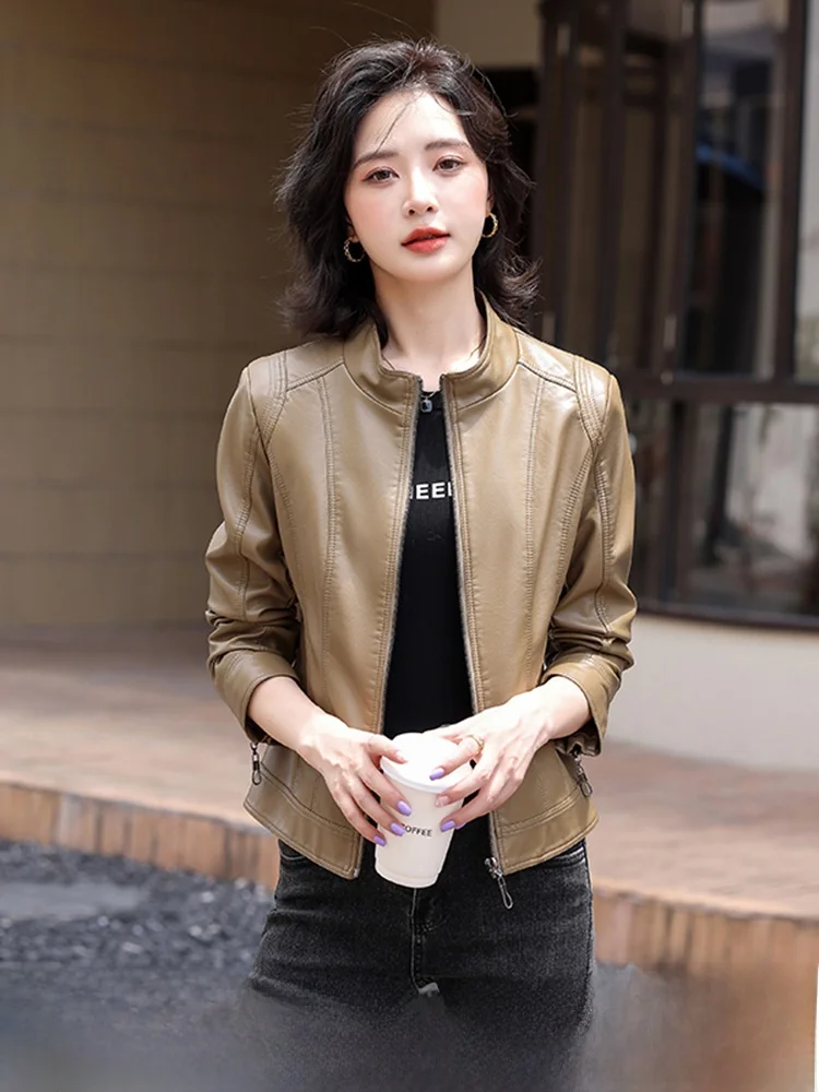 

Женская куртка из натуральной кожи Ning, короткий рукав, весна-осень 2025, мотоциклетный дизайн, приталенная, маленький размер, из овчины
