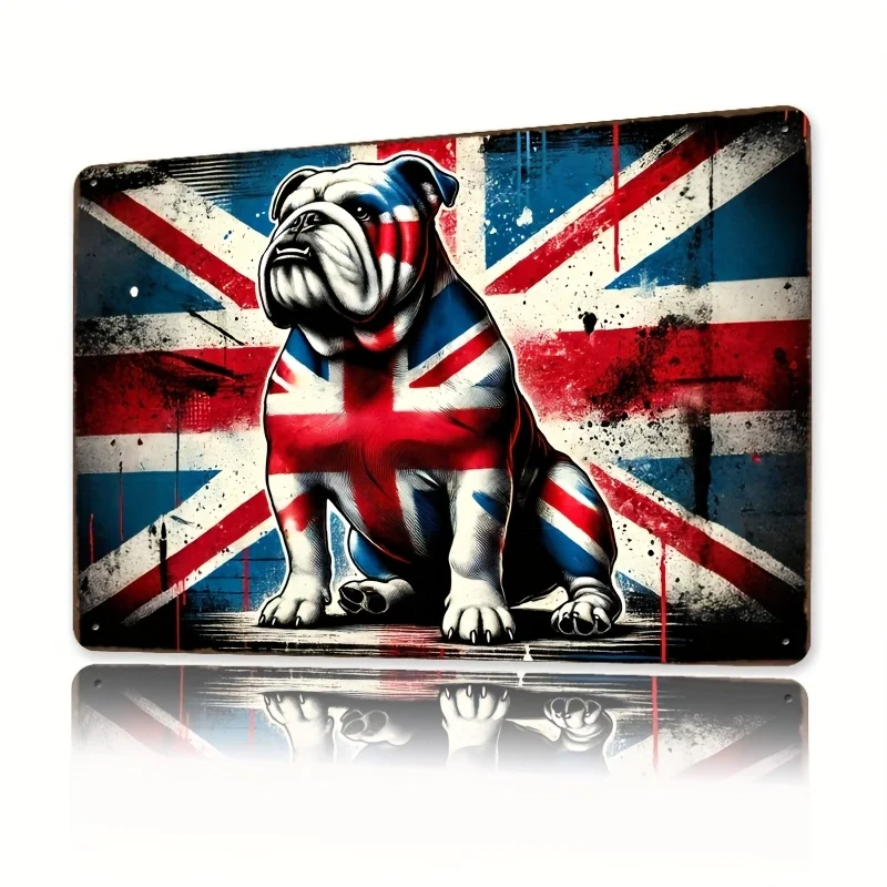 British Bulldog Metal Wall Art Sign -   Retro Decorative Plaque with Union Jack Design, for Home, Bar, Cafe, Office,
