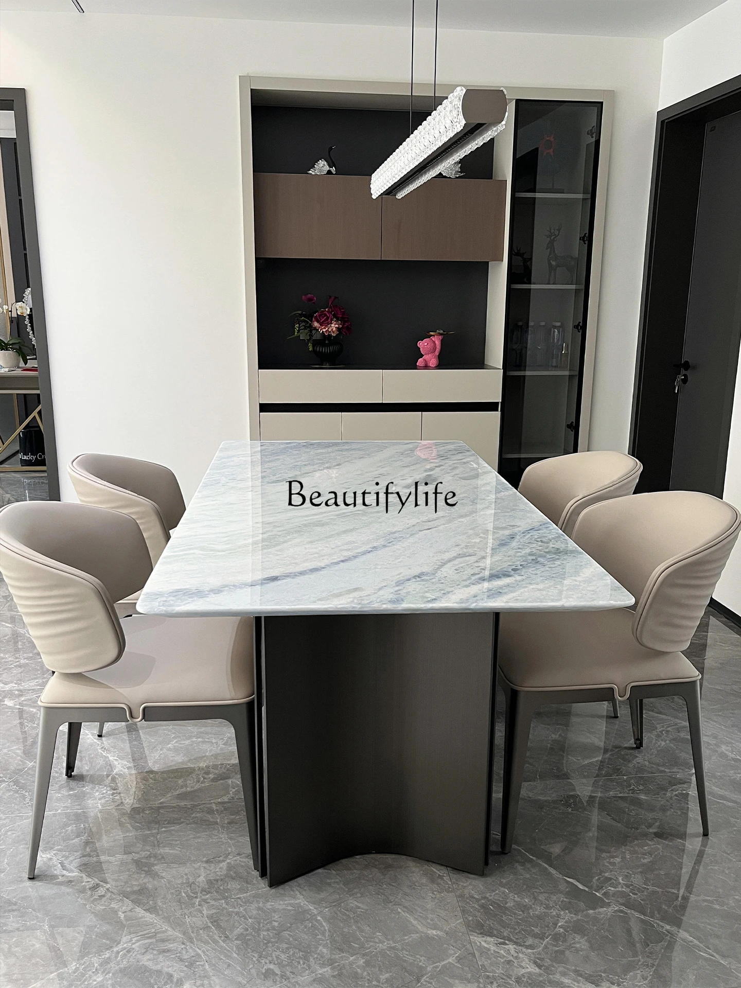 

Natural luxury stone dining table Italian minimalist light luxury rectangular marble high-end dining table