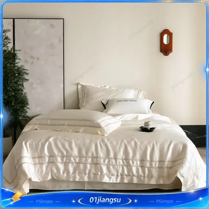 Luxury 1000TC Egyptian Cotton Bedding Set Solid Color Silky Duvet Cover Flat Fitted Sheet Pillowcases 4 Piece Hotel Quality