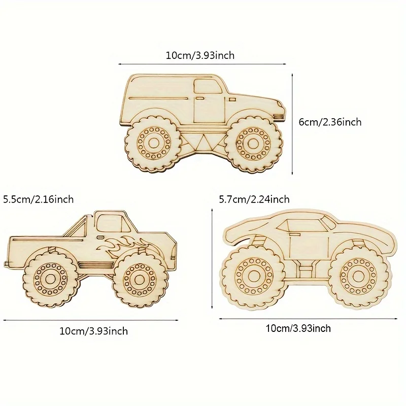 30 Pack Wood Car Truck Cutouts Crafts Party Game Favors Vehicles to Paint Wooden Truck Ornaments DIY Gift for Party Decoration