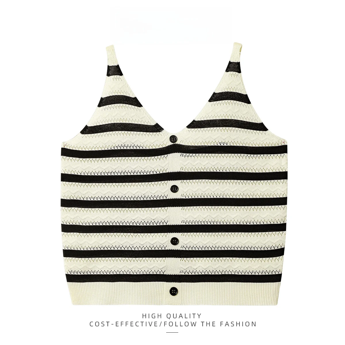 PAIXIANG vrouwen Gebreide holle V-Ne Tank Top Zomer Ontwerp Afslanken Witte Strepen Strapl Vest ort Lengte Vrijetijdskleding