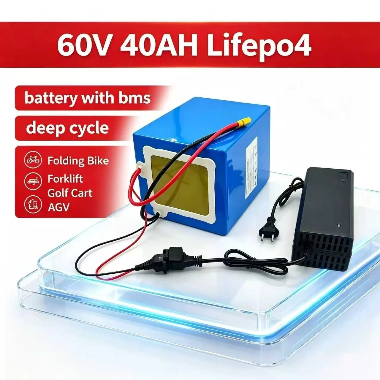 lithium 60v 40ah lithium iron phosphate battery with bms deep cycle for 3000w two wheel folding car forklift golf cart AGVlithiu