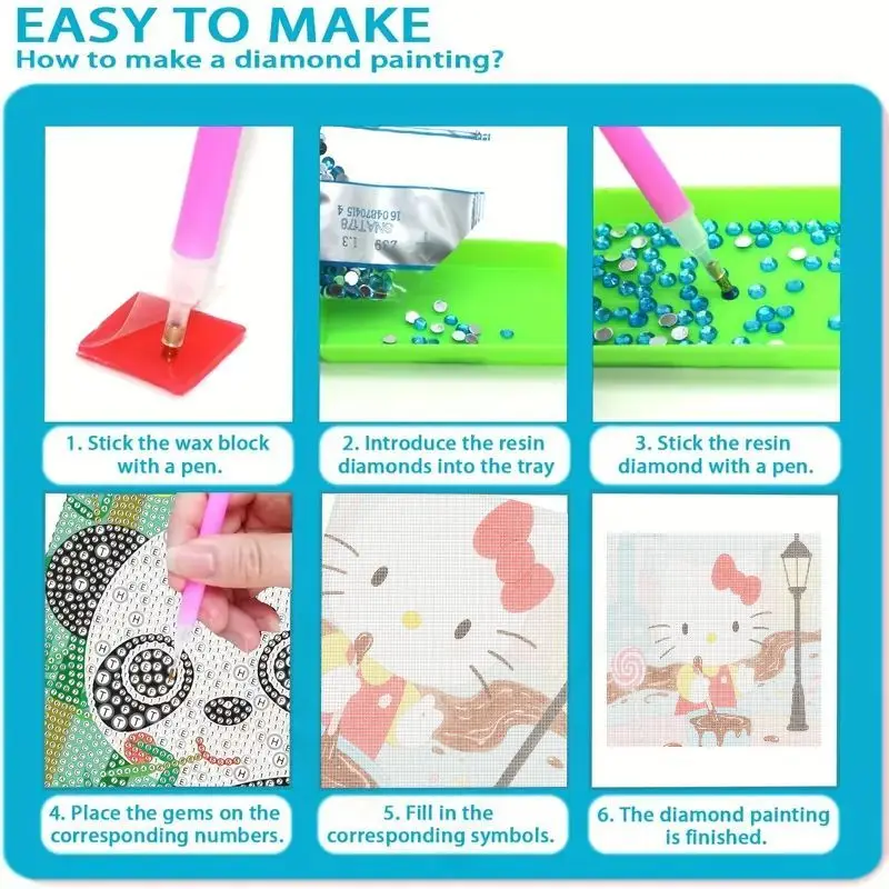 1PC Cute Hello Kitty Stirring Chocolate Dessert Scene 5D DIY Diamond Painting Kit, Full Drill Rhinestone Embroidery Art Craft fo
