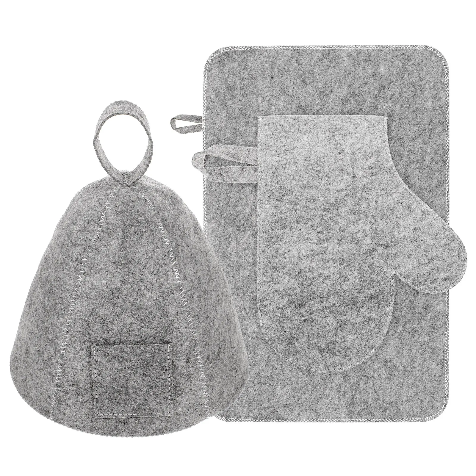 

1 Set Felt Sauna Hat Glove Cushion Set Breathable Minimalist Sauna Accessories Hair Protection Bath Relaxation Gift
