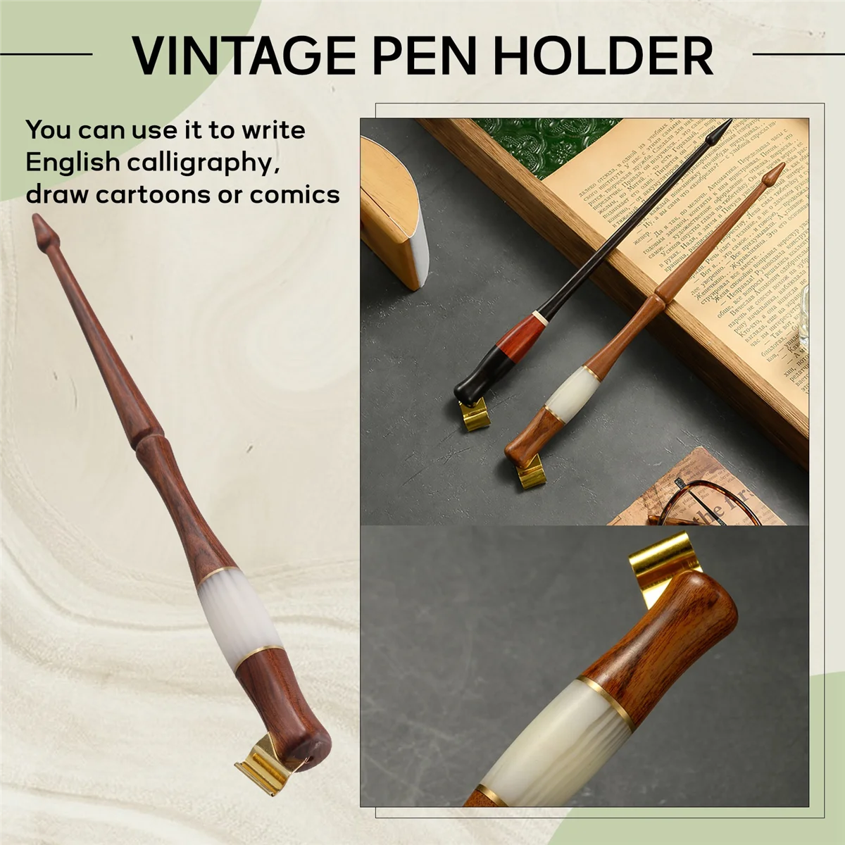 

2025+Wood Calligraphy Dip Pen English Calligraphy Pen Copperplate Script Oblique Dip Pen Holder with Glass Nibs Accessories,A