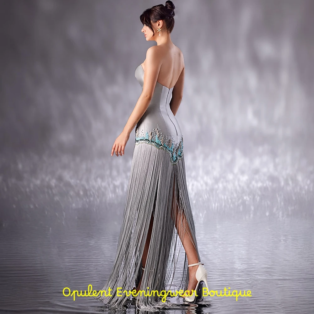 Luxury Strapless Satin Evening Dress Delicate Beading Bespoke Occasion Gowns Fashion Tassel Customized Homecoming Dresses image 4