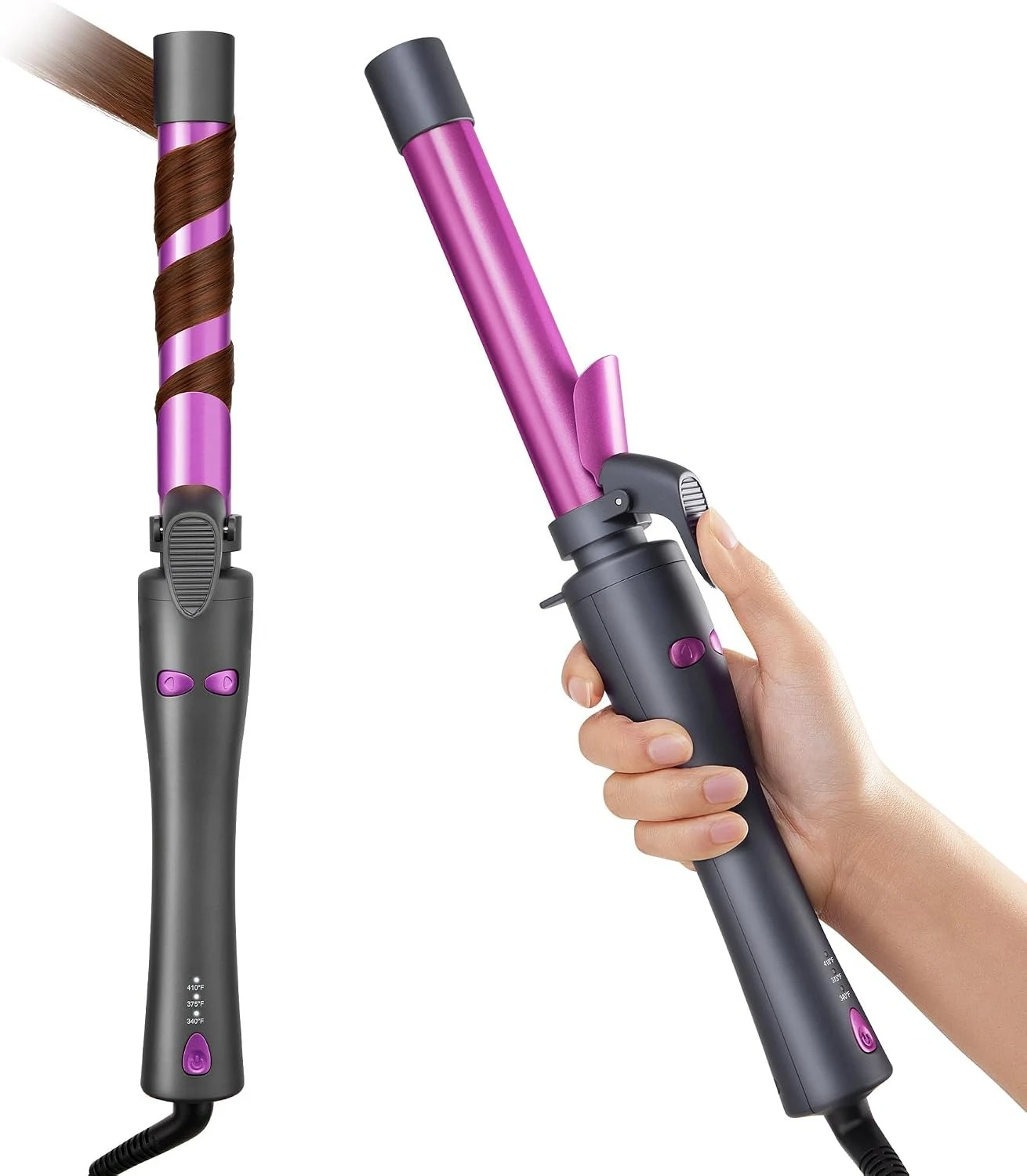 1-Inch Ceramic Barrel, 2-Way Rotation, 3 Heat Levels, 60s Fast Heating, 30-Min Auto Shut-Off, Dual Voltage, for Effortless Beach Waves & Curls