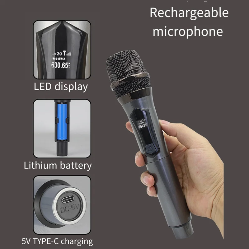 Wireless Microphone 2 Channels UHF Fixed Frequency Handheld Mic Micphone For Party Professional Show Meeting Easy To Use