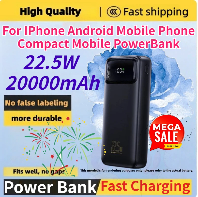 

20000mAh 22.5W Power Bank with Built in Dual-line Fast Charging for IPhone Android Mobile Phone Compact Mobile PowerBank