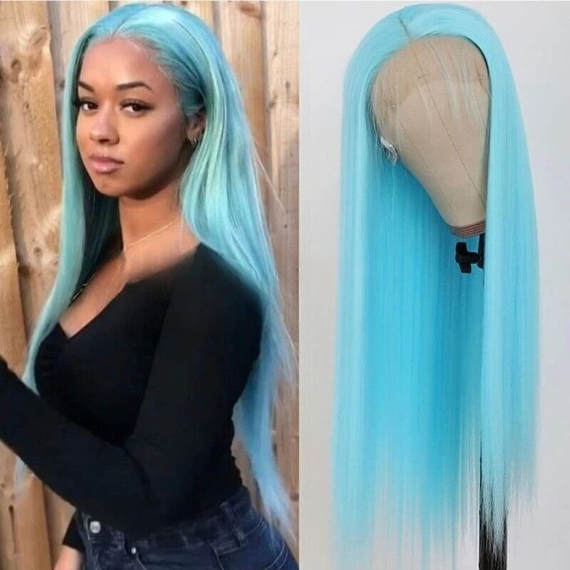 

Light Blue Long Silky Straight Lace Front Wig Synthetic Hair Party Wigs Cosplay