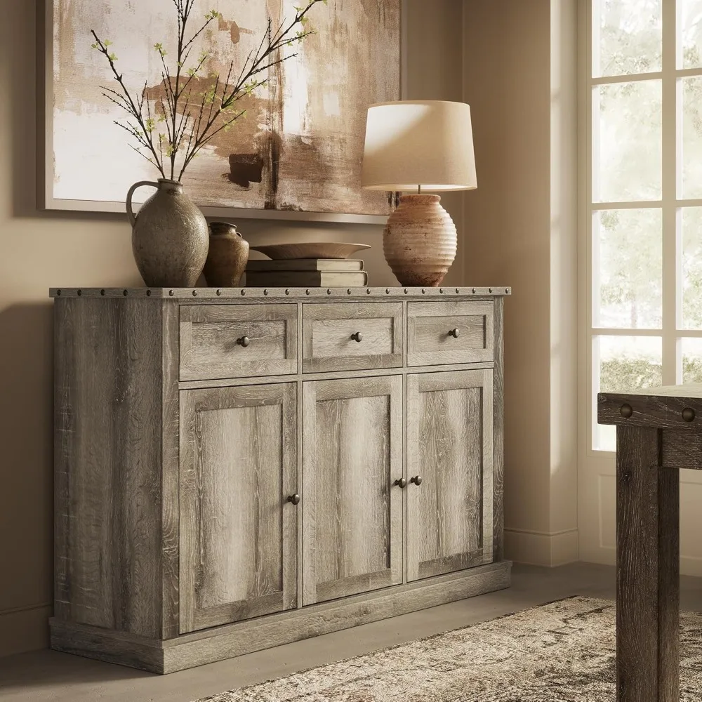 

56" Buffet Cabinet with Storage, Modern Credenza with 3 Drawers and 3 Doors, Farmhouse Coffee Bar Table for Dining Room, Kitchen