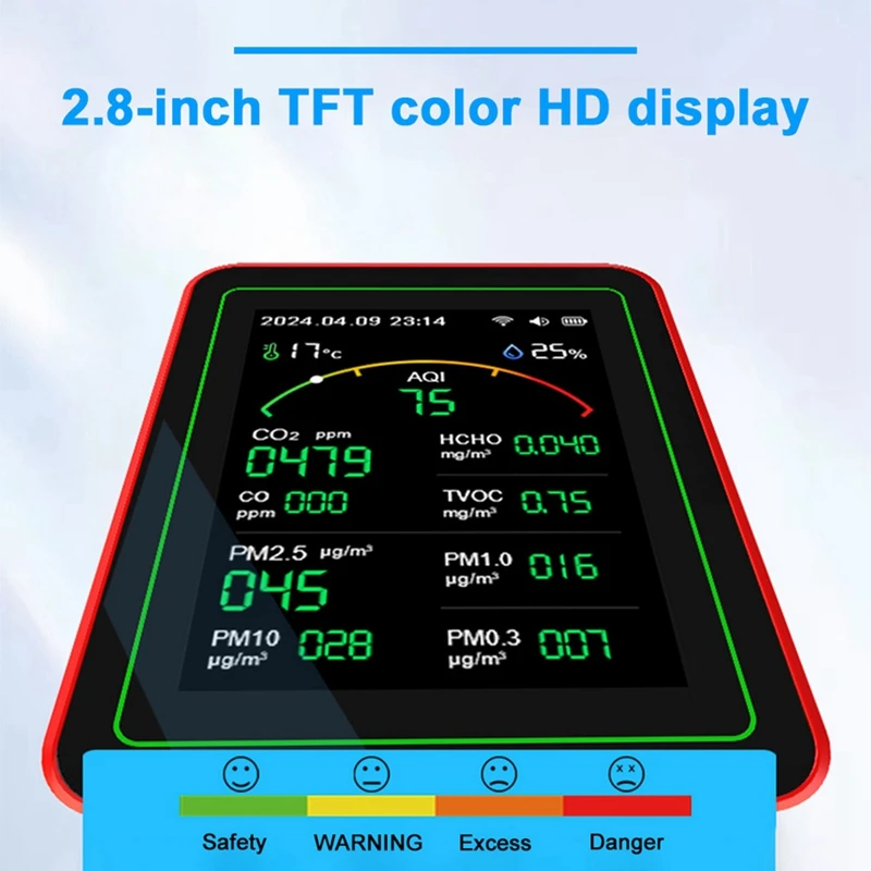 Monitor de qualidade do ar 15 em 1 testador inteligente de qualidade do ar com pm co 2 co tvoc hcho temperatura e umidade display b plugue da ue