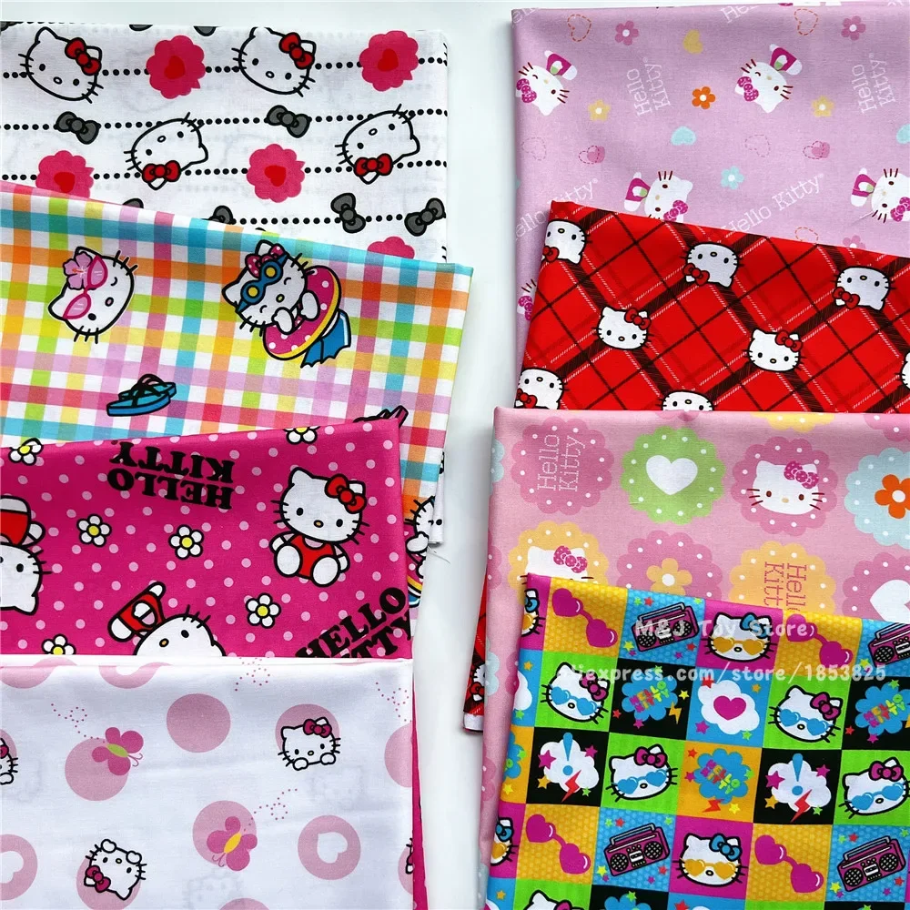 Cartoon Hello Kitty 100% Cotton Fabric Material Patchwork Sewing Fabrics Quilt Needlework DIY Cloth baby clothe Material