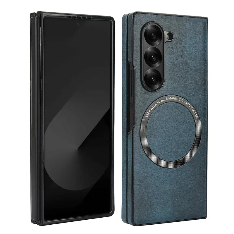 Magnetic Wireless Charging Retro Leather Phone Case for Samsung Galaxy Z Fold7 Fold6 Fold5 Fold4 Fold 7 6 5 4 3 Protective Cover