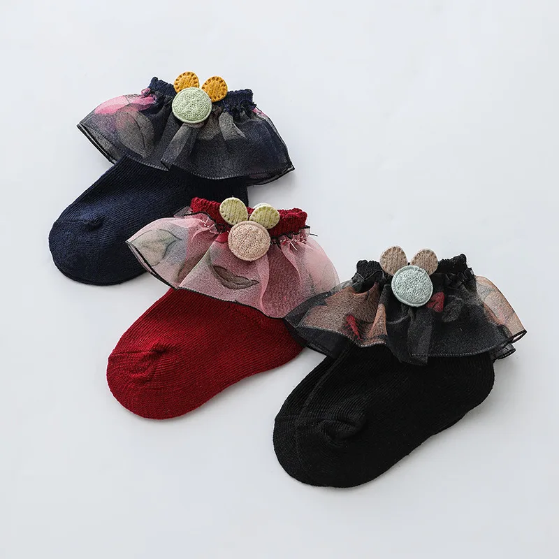 Children's Socks Colorful Mouse Decoration Girl's Socks Lace Short Tube Baby Breathable Soft Children's Socks