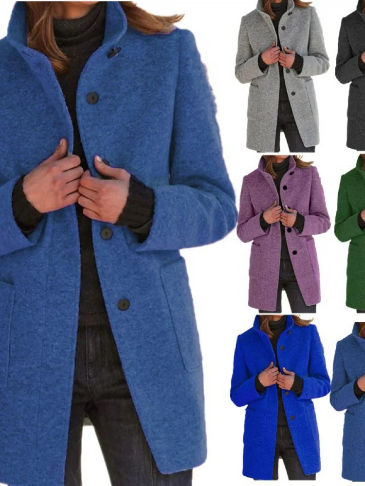 

Шерстяное пальто с воротником-стойкой на пуговицах в стиле ретро, осень-зима, женское модное хлопковое пальто Sweet Fit 00% длинное пальто све