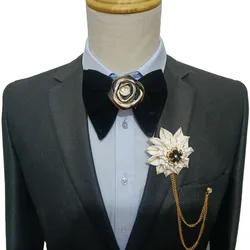 Rozenbloem Fluwelen Big Strik Broche Set Personality Banketjurk Heren Overhemd Accessoires Handgemaakte Strikjes Voor Heren