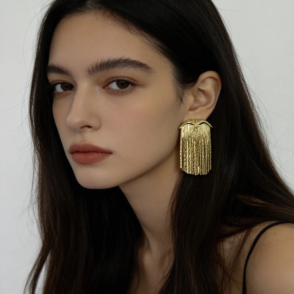 Vintage Eagle Clip Earrings Unpierced Shiny Thin Chain Tassel Dangle Earrings Elegant Evening Party Statement Jewelry