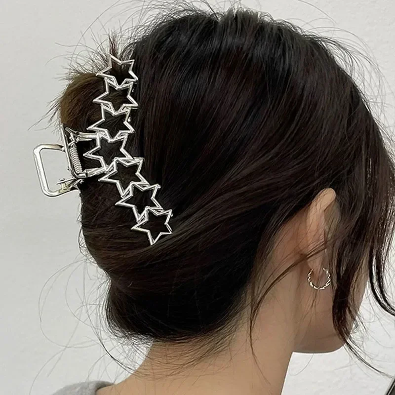 Silver Y2K Hollow Star Hair Claws Sweet Pentagram Heart Cool Girls Charm Trend Hair Clip per le donne estetica accessori per capelli