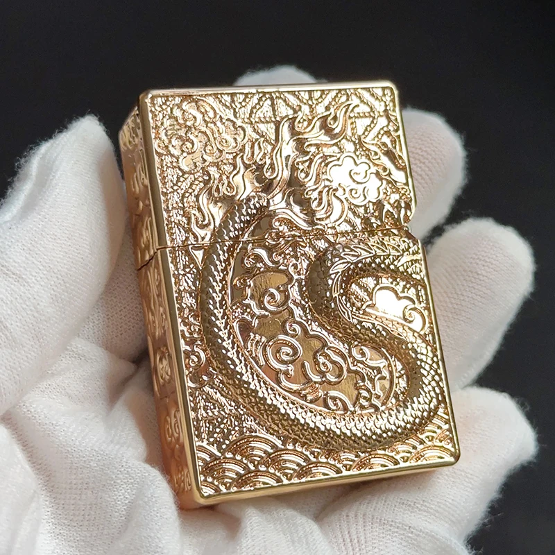 Zorro Embossed Dragon Kerosene Lighter Personalized Creative Floral Design Vintage Brass Lighter High-grade Gift