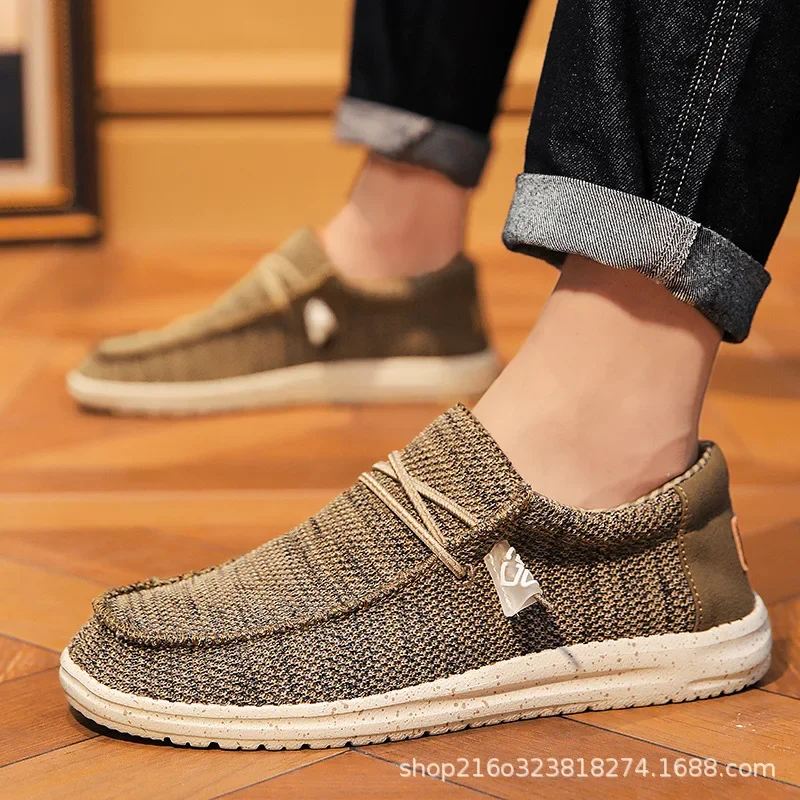أحذية رياضية رجالية من Dude Canva للربيع والصيف على الطراز الكوري أحذية بكين القديمة كسول أحذية منخفضة الجودة مقاس كبير نعل EVA مريح