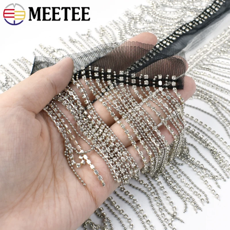 2/4/10Yards Meetee 9cm Rhinestone Diamond Chain Tassel Beaded Fringe Lace Ribbon Apparel Underwear Decor Tassels DIY Accessories