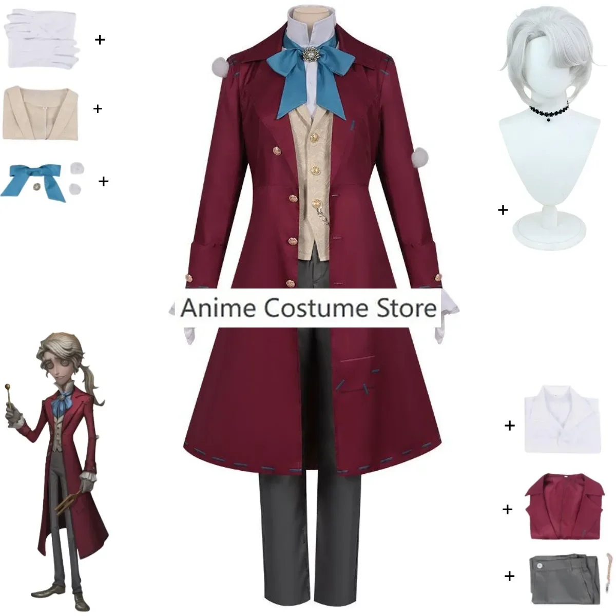 Game Identity Ⅴ Frederick Kreiburg Composer Cosplay Costume Music Banquet Survivors Swallowtail Coat Uniform Wig Man Party Suit