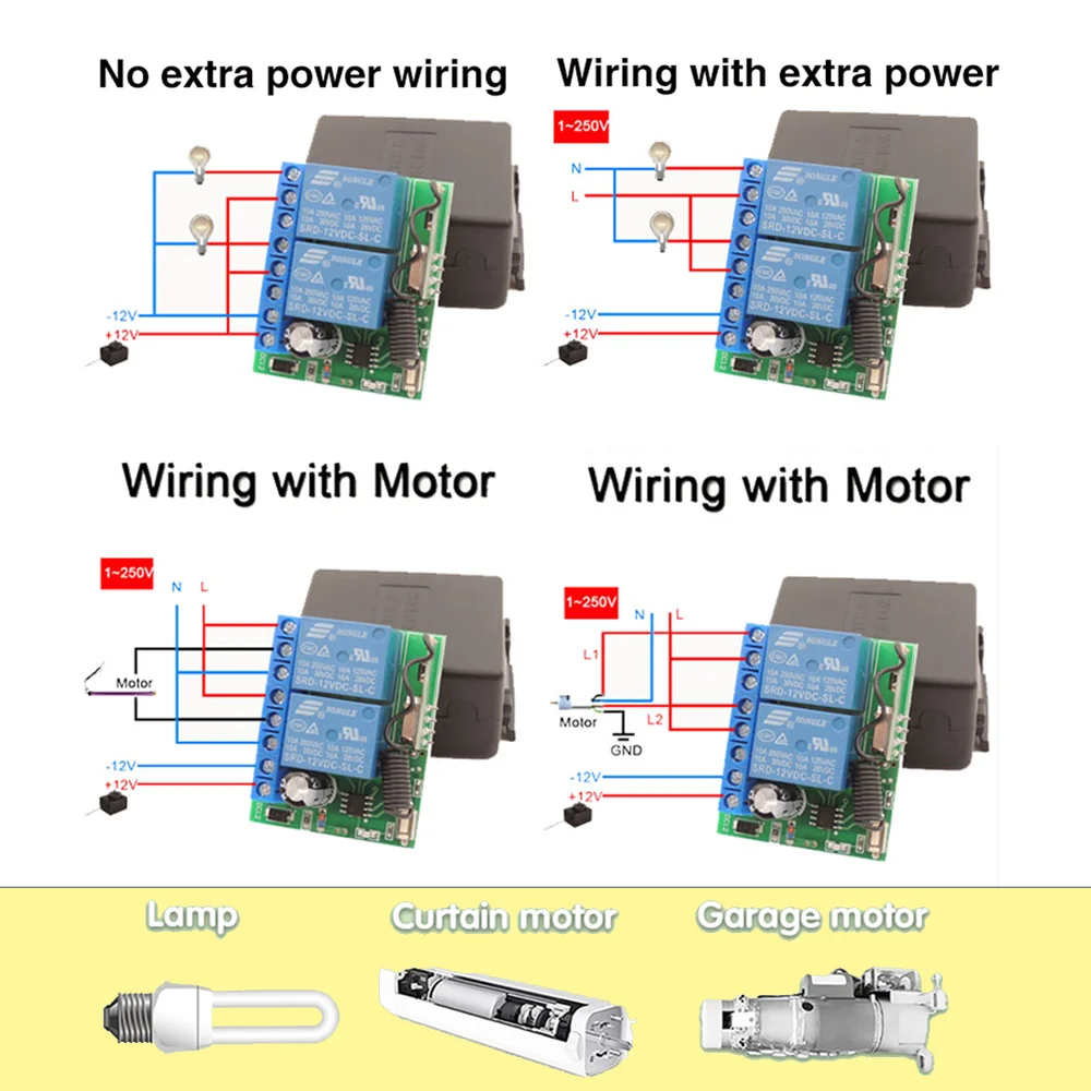 Przełącznik zdalnego sterowania, 2 kanały przekaźnikowy odbiornika 12v, 433MHz, pilot do garażu, pilot zdalnego sterowania, oświetlenie, elektryczne