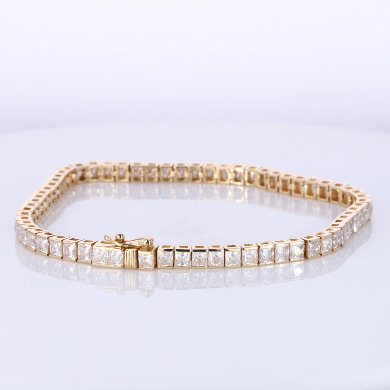 Tennis Bracelets 18cm Real 14K Solid Gold Jewelry Princess Cut Moissanite Diamond Wedding Bracelet Bangles For Women Anniversary