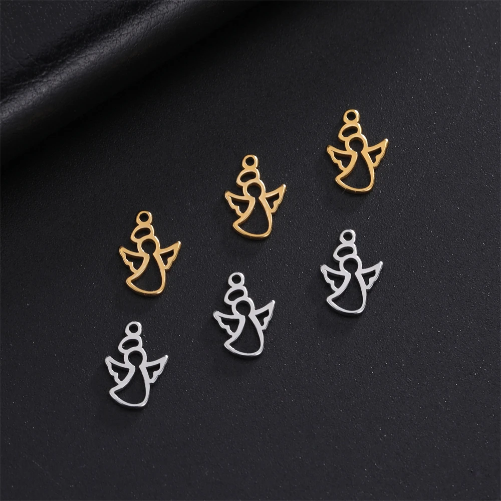 5pcs/Lot Hollow Angel Charms For Jewelry Making Stainless Steel Necklace Earrings Tiny Charm Diy Bracelet Pendants Accessories