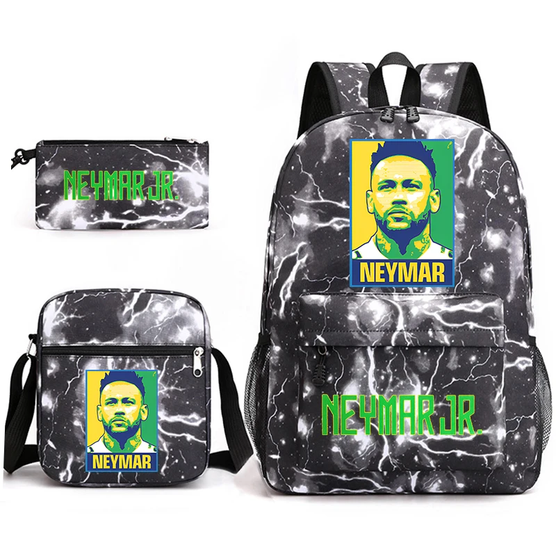 backpack 3-piece set football star print student school bag shoulder bag pencil case set