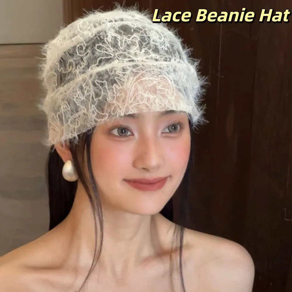 New Retro Bridal Lace Hat Soft Frayed Edge Versatile Style Lace Beanie Hat Exquisite Elegant Hollow Top Hat Wedding Decoration