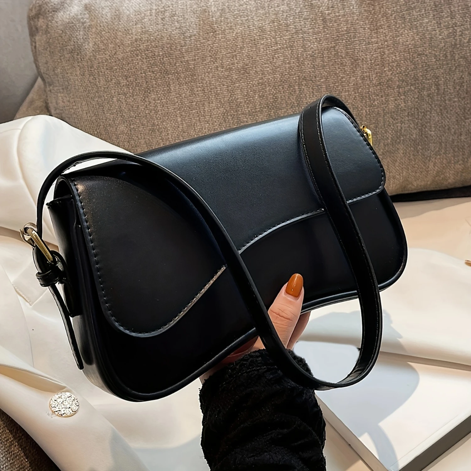 

Color Shoulder Flap Bag, Classic Textured Crossbody Bag Purse For Women