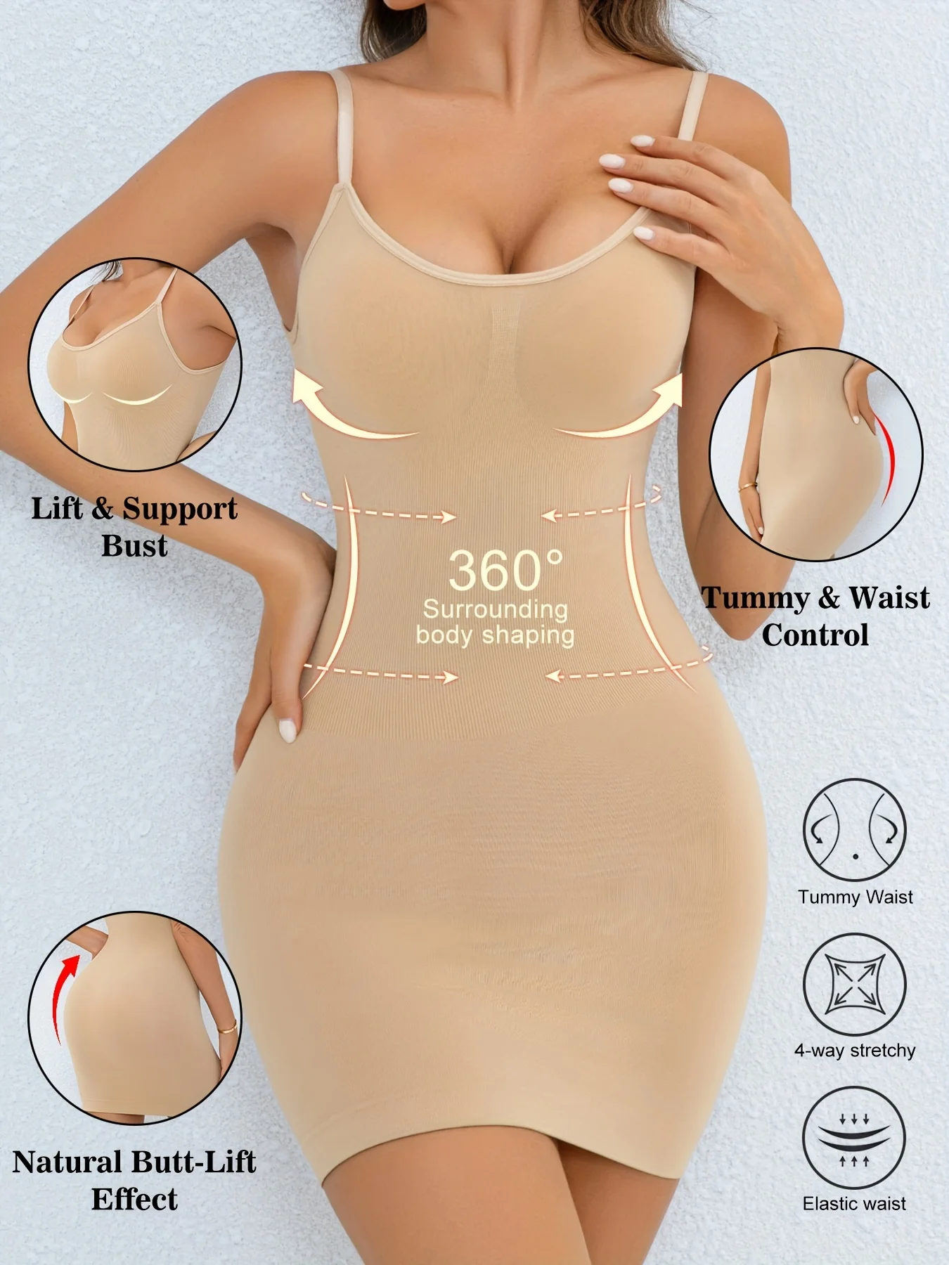 Body-hugging Shaping Dress with Cinched Waist, Hip-enhancing Skirt, Suspender Slip Dress, Slim-fit, Butt-lifting,