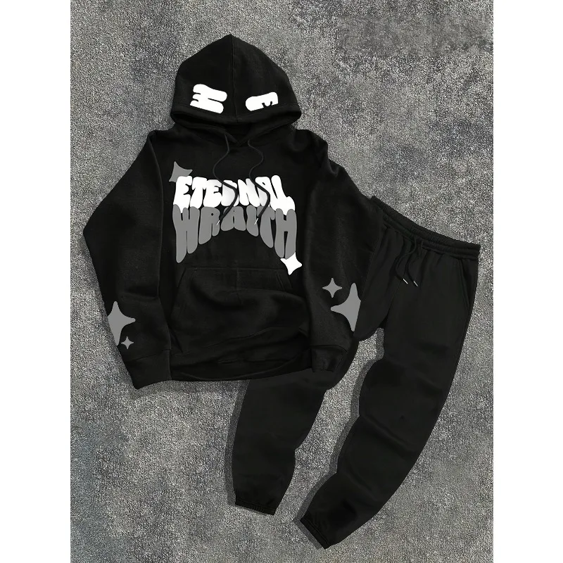 Sweat-shirt à capuche et pantalon pour hommes, imprimé en 3D, Style épaule, ensemble deux pièces pour les sports décontractés du printemps et de l'automne, 2025