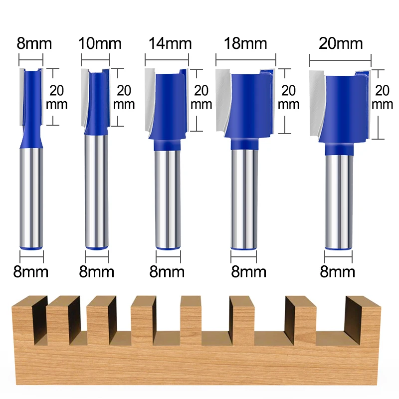 XCAN 1pc 8mm Shank Straight Router Bit Double Flute Wood Milling Cutter 8-20mm Cutting Dia Trimming Cutter Woodworking Tools