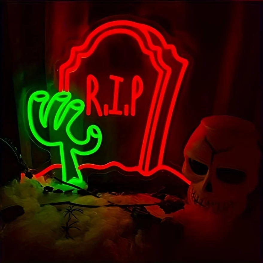 Coffin Rip Neon Sign Gothic Room Decoration Coffin SignParty Room Bedroom Bar Wall Decor for Tattoo Shop Bar Restaurant Room