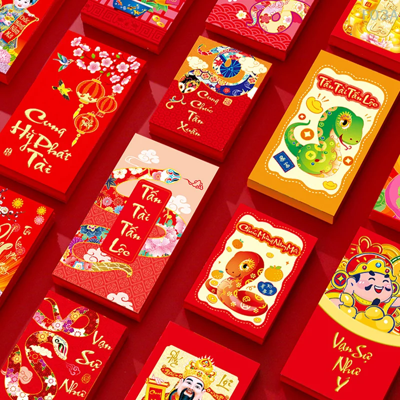 6Pcs Creative Cartoon Red Envelopes 2025 New Year Red Pocket Money Packing Bag Hongbao Spring Festival Red Packets Decoration