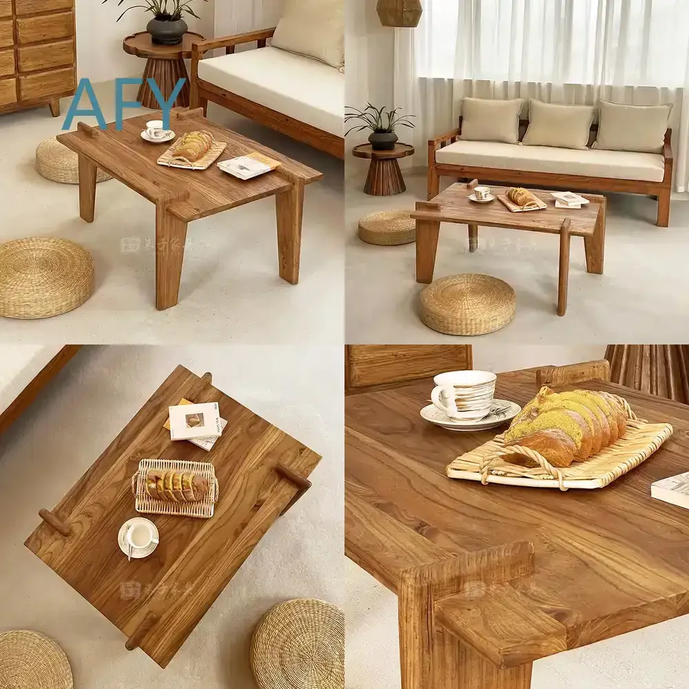 Rustic Solid Wood Coffee Table for Living Room Minimalist Low Table Natural Wood Small Square Table for Guesthouse Vintage
