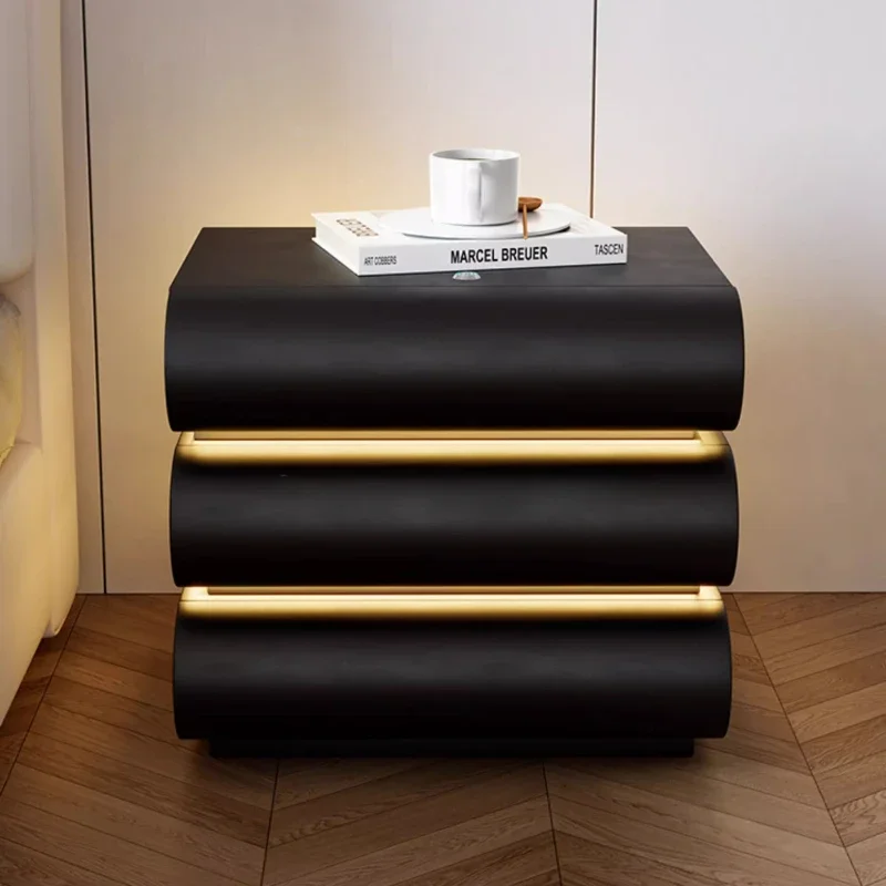 Aesthetic Rotating Nightstand Black Light Storage Minimalist Nightstand Bedroom Nordic Armarios De Dormitorio Home Furniture