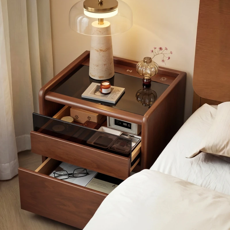 

medium antique high-end Bedside tables solid wood rechargeable side table multi-functional mesitas de noche Bedroom furniture