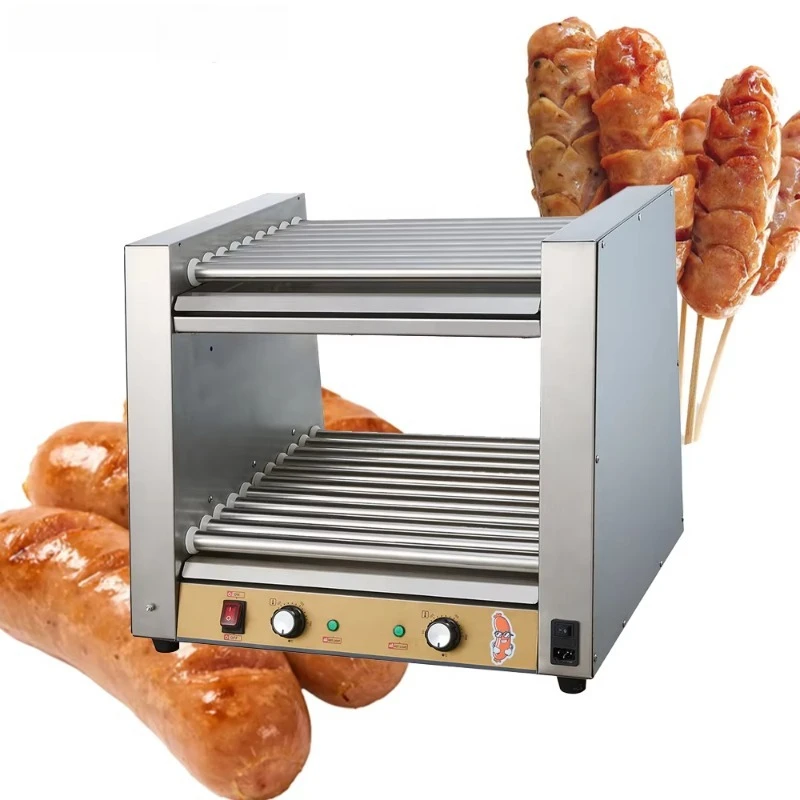 Double Layer 20 Rollers Stainless Steel Commercial Electric Hot Dog Roller Grill Sausage Roasting Machine for Catering Use