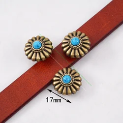 10PC 16MM FLORAL WESTERN TURQUOISE ANTIQUE BRASS SCREW BACK SADDLE DECOR BUTTONS SCREWBACK