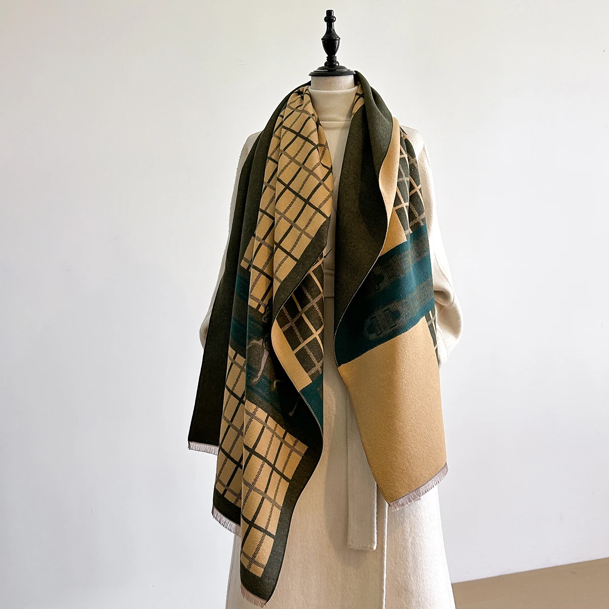 العلامة التجارية الفاخرة الشتاء تقليد الكشمير وشاح المرأة الإناث الدافئة الباشمينا شالات التفاف الأوشحة بطانية سميكة السيدات Bufanda تصميم